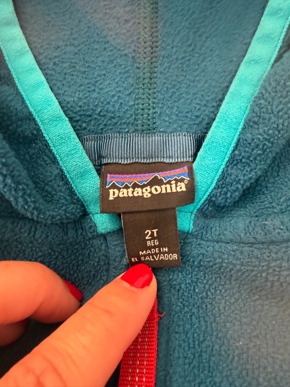 Patagonia Kids Teal & Red Hooded Fleece Jacket - Picture 3 of 3
